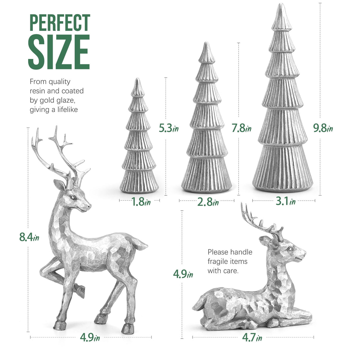 Ayieyill 5PCS Tree and Reindeer Decoration, Christmas Tree Reindeer Figurines, Christmas Decortion Indoor (Rose Gold)
