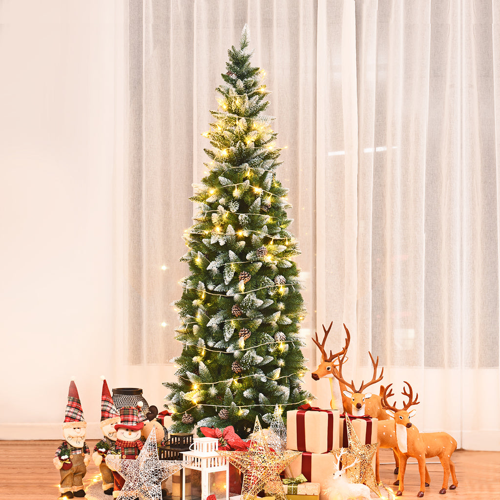 Gymax 5ft Snow Flocked Pencil Christmas Tree Classic Realistic PVC Needles W/Pine Cones