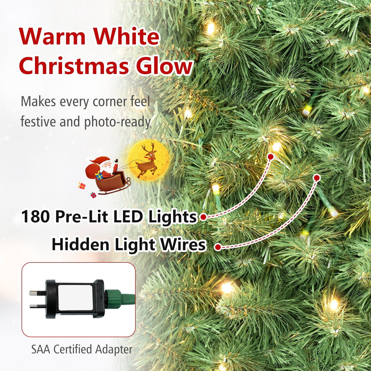 Costway 5 FT Pre-Lit Pencil Christmas Tree with 150 LED Lights & 296 Branch Tips Party