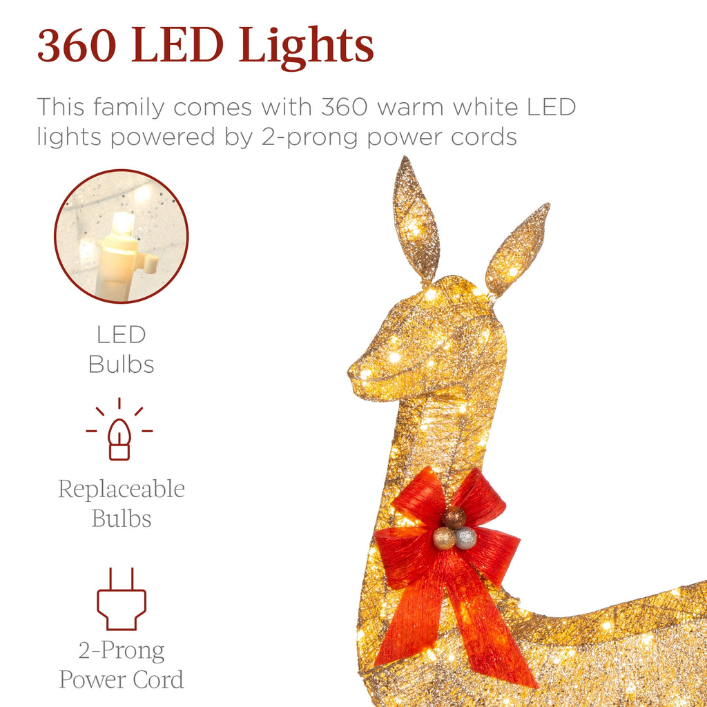 Best Choice Products 3-Piece Lighted Christmas Deer Set Outdoor Yard Decoration w/ 360 LED Lights, Stakes - White