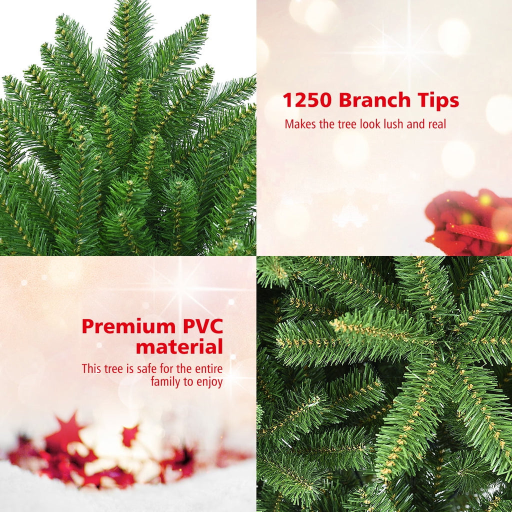 Gymax 6ft Artificial Christmas Fir Tree w/ 1250 Premium Hinged Branch Tips