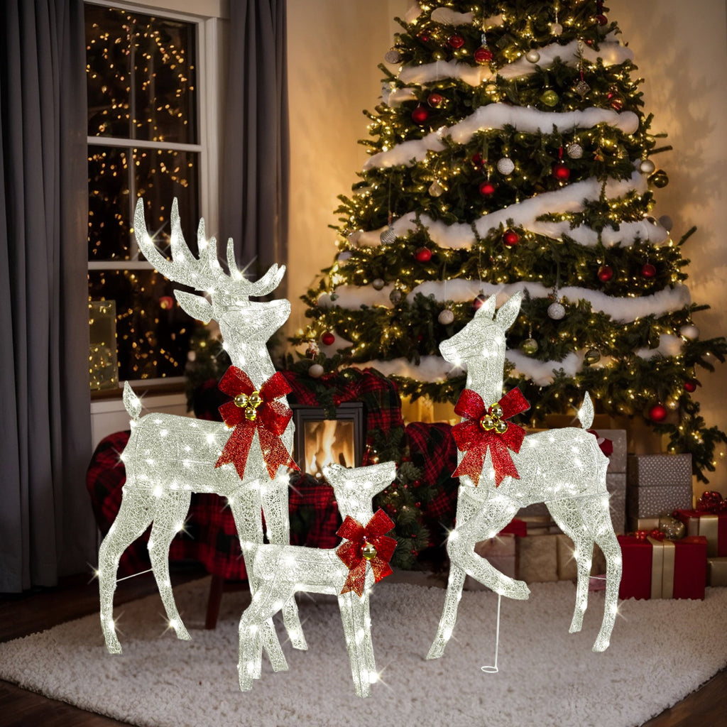 Ktaxon Christmas Outdoor Decor 4FT Lighted Reindeer Set 3Pcs Yard Deer Decorations LED Lights - Gold