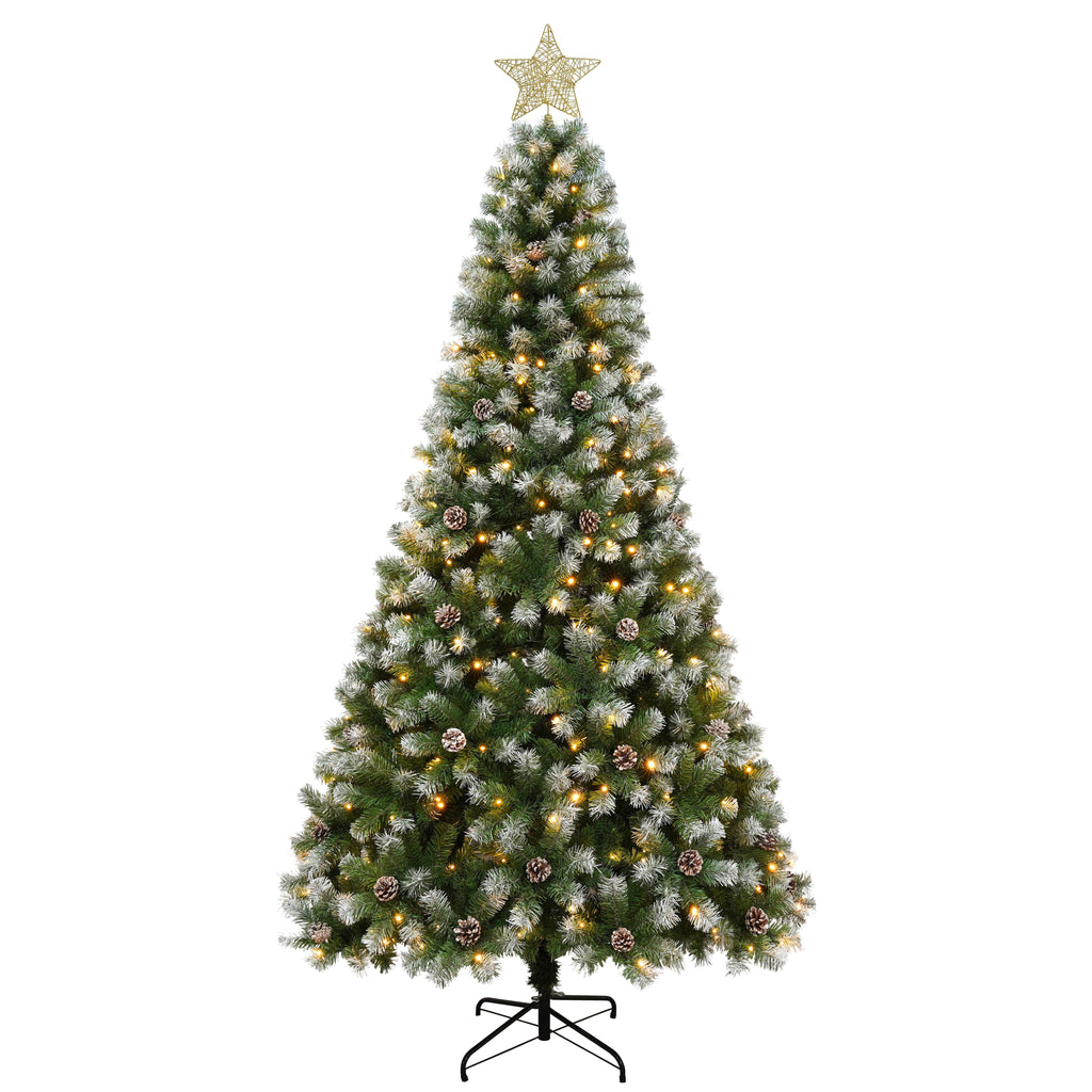 Yexmas 7.5ft Pre-Lit Christmas Tree with Tree Topper, 8 Modes LED Lights, Artificial Xmas Tree with Large Storage Bag