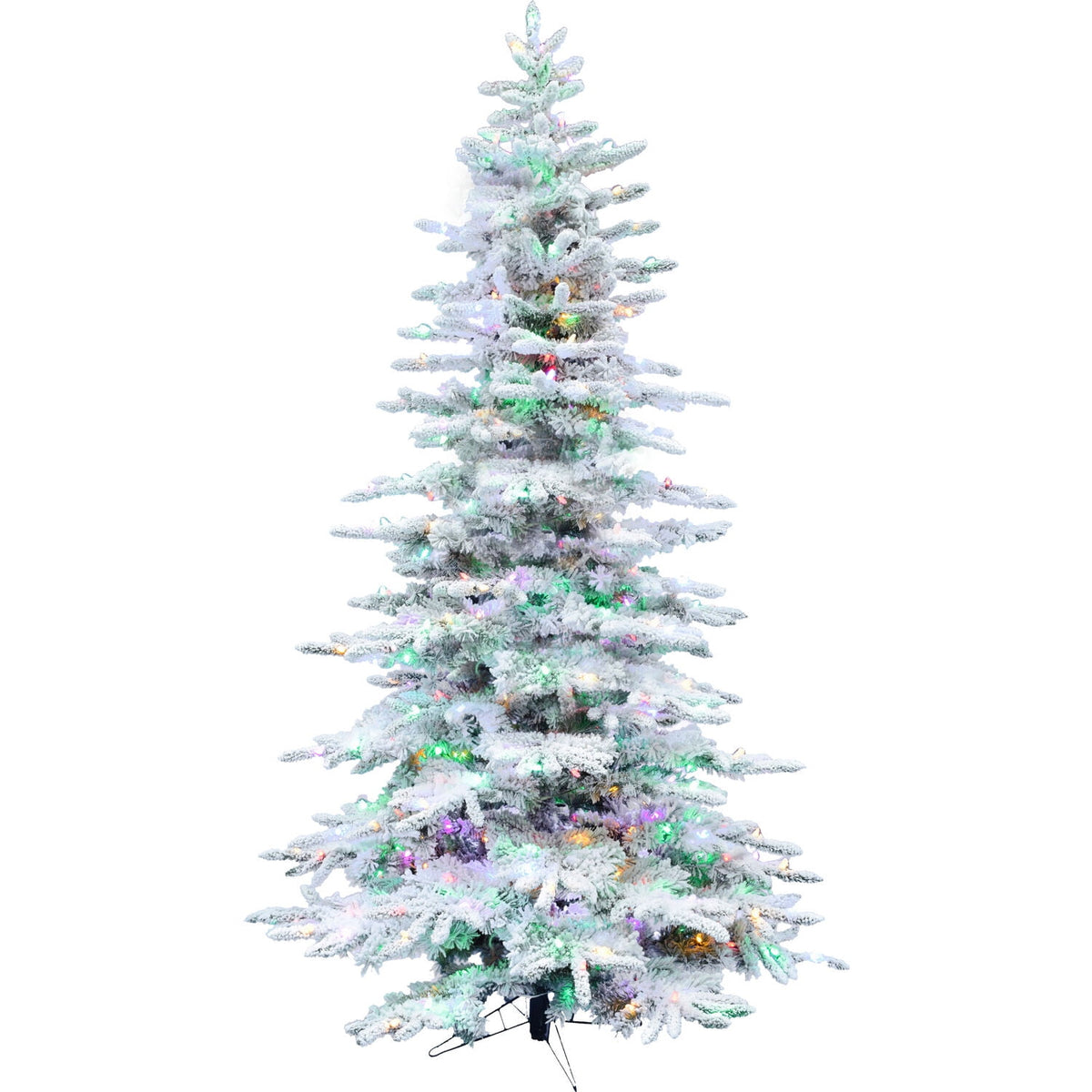 Fraser Hill Farm 10-Ft. Flocked Pine Valley Christmas Tree with Dual Multicolor & Warm White LED Lights and Remote, FFPV010-6SN