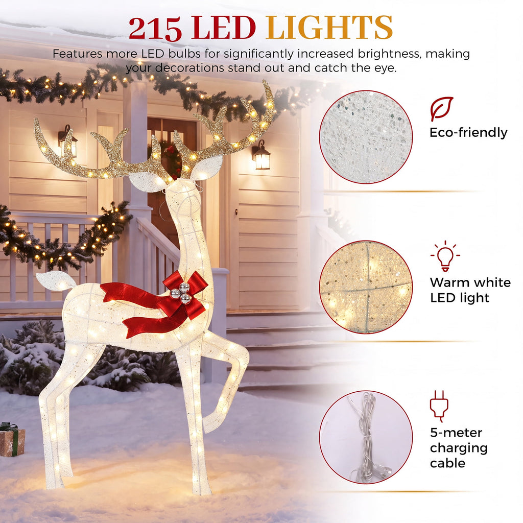 FOOWIN 3-Piece Large Christmas Deer Family, Lighted Outdoor Christmas Decoration, Champagne Gold