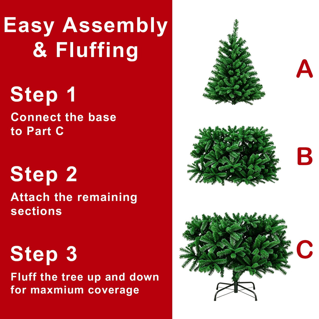 AGCAN Artificial Christmas Tree, 5ft Unlit Christmas Pine Tree with 350 Branch Tips, Xmas Tree with Metal Stand for Indoor Home Office Decor, Green