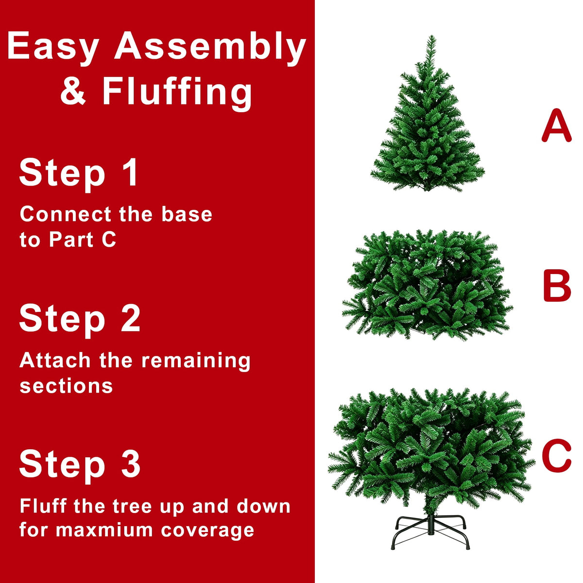 AGCAN Artificial Christmas Tree, 5ft Unlit Christmas Pine Tree with 350 Branch Tips, Xmas Tree with Metal Stand for Indoor Home Office Decor, Green
