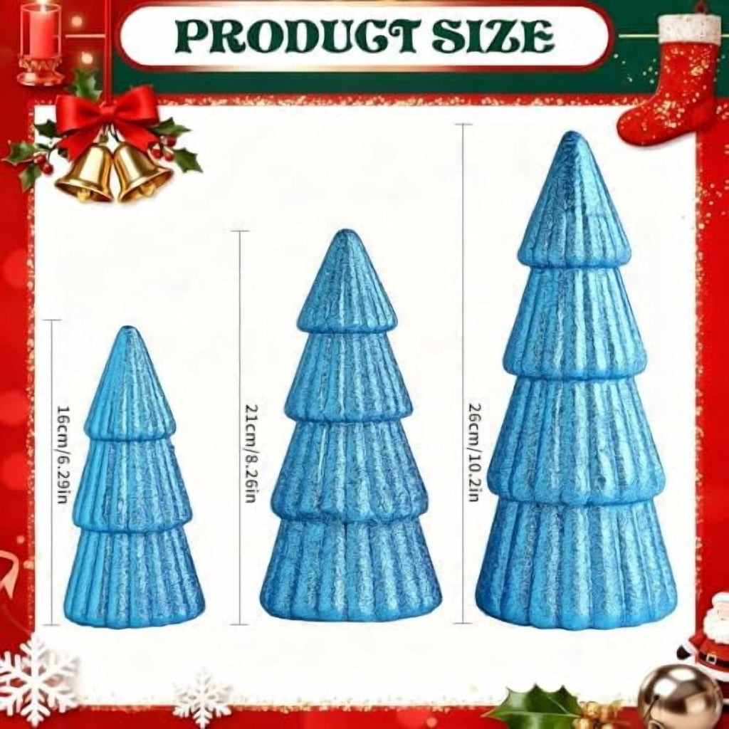 3Pcs Artificial Christmas Tree Decorations Glittering Foam Tabletop Xmas Tree Modern Christmas Centerpiece Decor for for Table Mantel Home Holiday Party Decor(Blue)