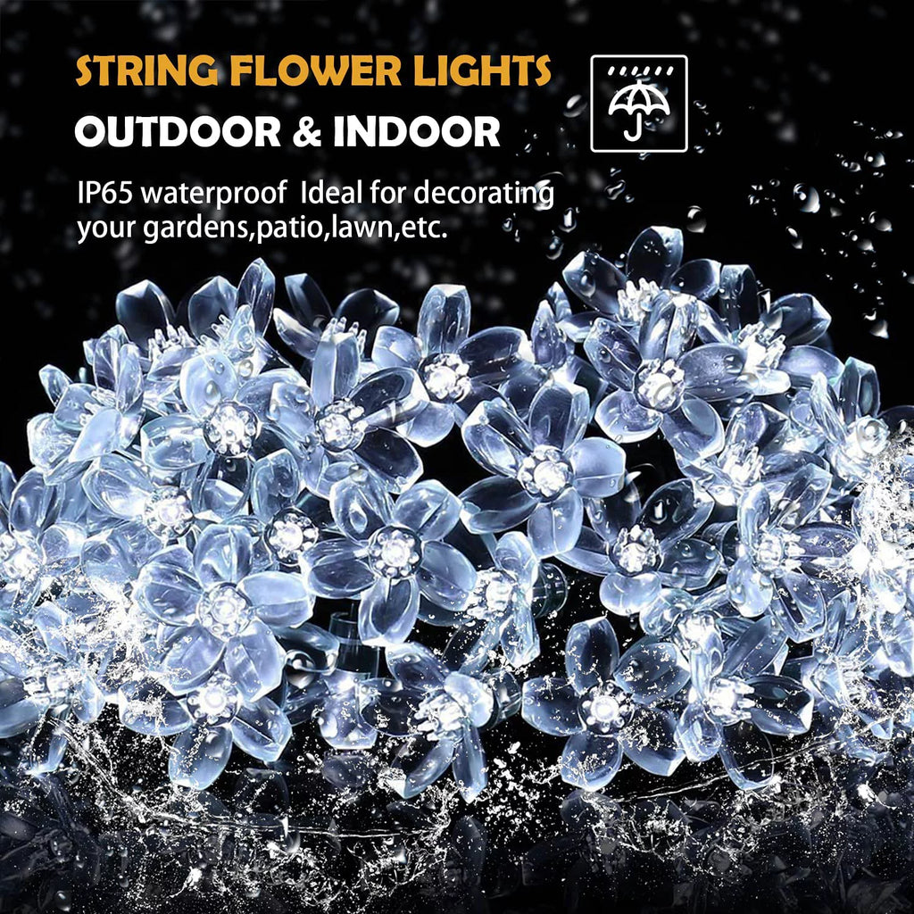 Solar Flower String Lights, Cherry Blossoms Solar Fairy Light,23ft 50 LED Outdoor Waterproof String Lights for Christmas Tree, Home, Garden, Wedding, Patio, Party Decorations(pink)