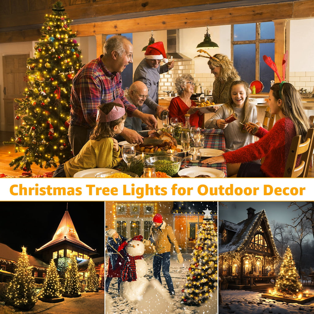 Ollny Christmas Tree Lights with Ring, 8 Modes & 3 Timers Cascading Twinkle Lights for Christmas Tree, 200 LED 6.6FT*10 Lines Waterfall Lights for Indoor Outdoor Xmas Decoration (Warm White)