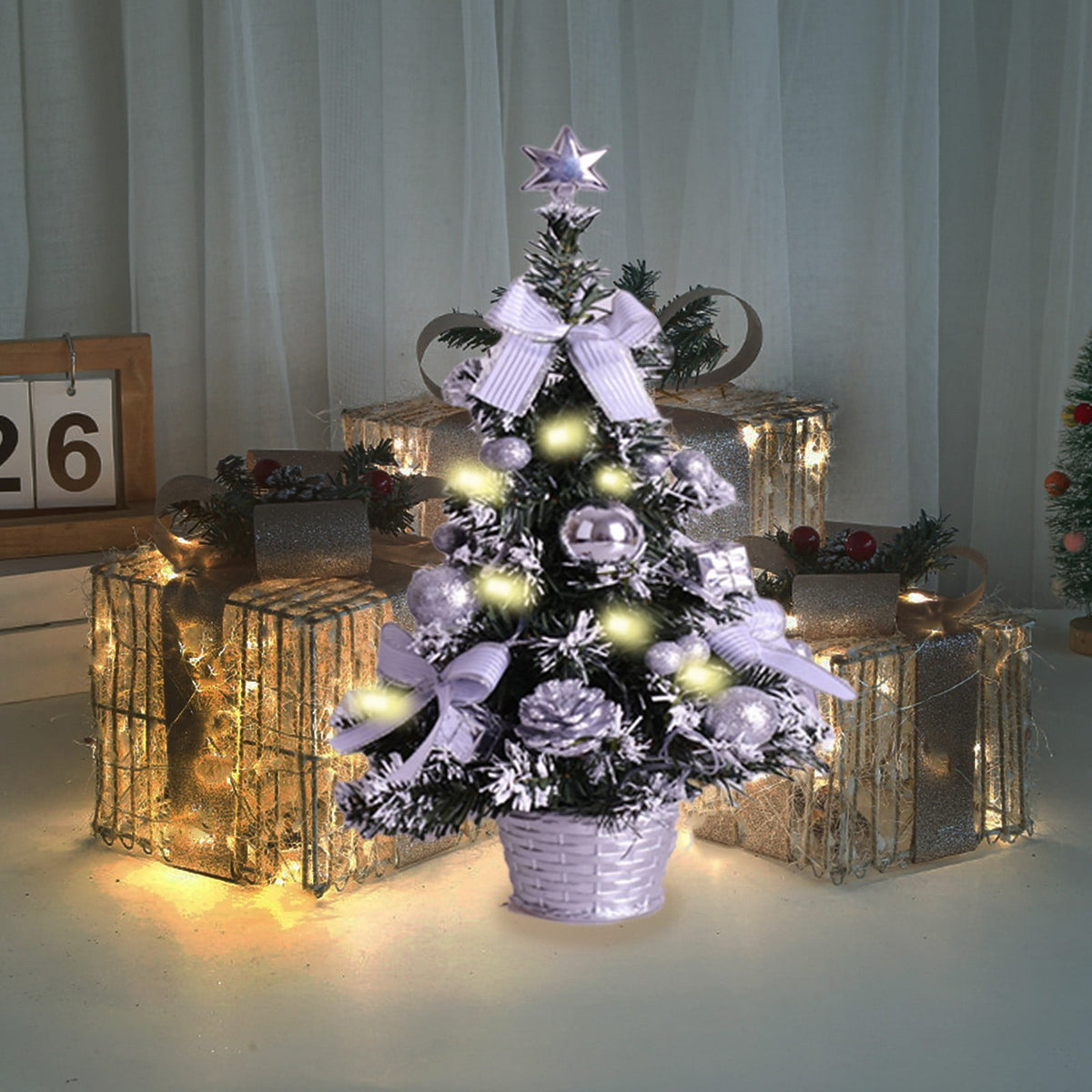 Mouliraty Tabletop Christmas Tree, Artificial Mini Xmas Tree Ornaments For Christmas New Year Table Top Decor Home Indoor Decoration Tree Decor Home Decoration