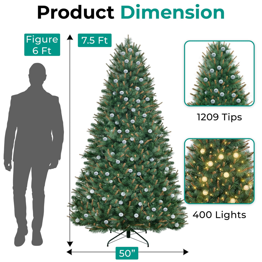 Naomi Home 6.5ft Selena Green Prelit Christmas Tree With 300 Globe Bulb Lights, 857 Branch Tips, 43in Wide, Metal Stand