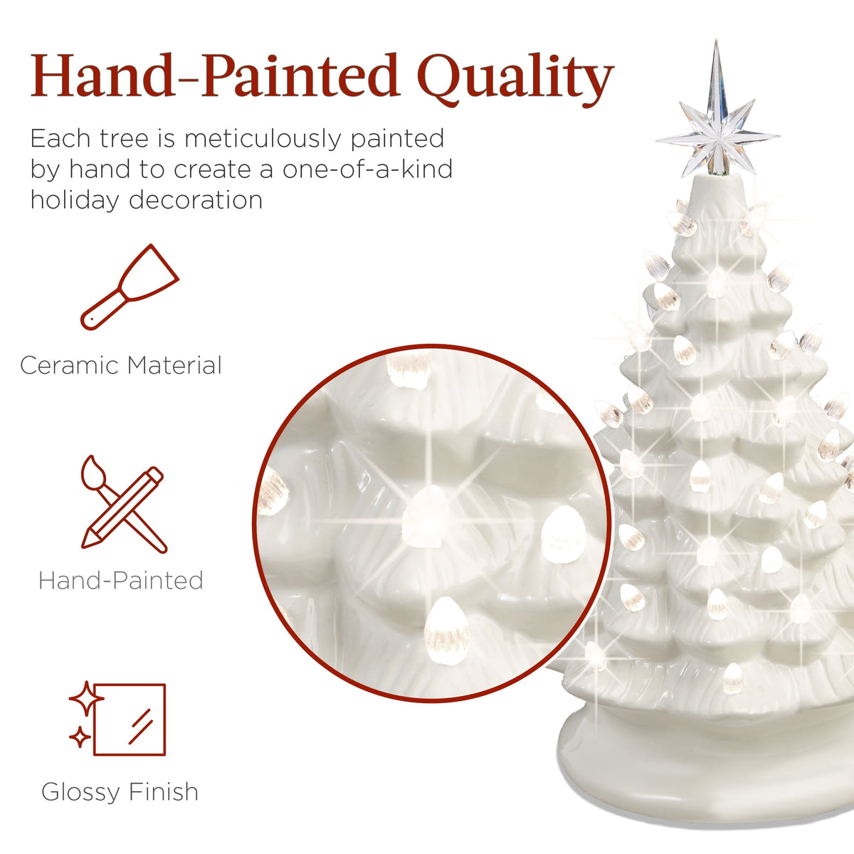 Best Choice Products 15in Ceramic Christmas Tree, Pre-lit Hand-Painted Tabletop Holiday Tree, Gingerbread Red/White/Grn