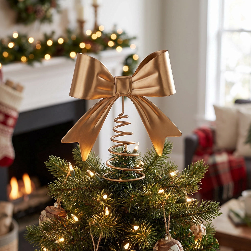 Mini Metal Bow Christmas Tree Topper, Gold, 5", by Holiday Time