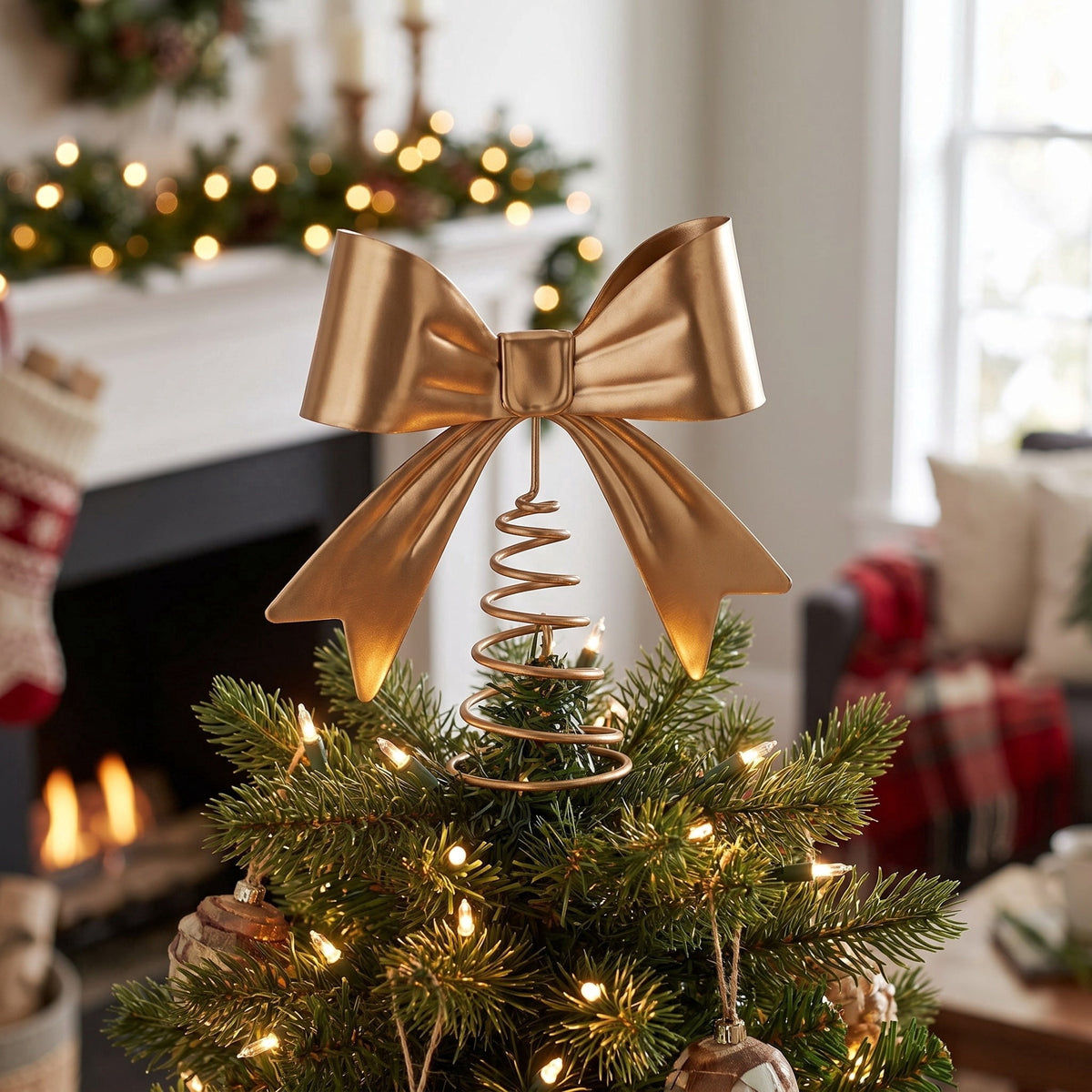 Mini Metal Bow Christmas Tree Topper, Gold, 5", by Holiday Time