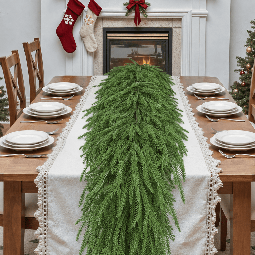 Lolsea 9FT Real Touch PE Christmas Garland, Artificial Norfolk Pine Garland for Mantel, Stair Railing, Christmas Tree, Xmas Decoration for Indoor & Outdoor, Green