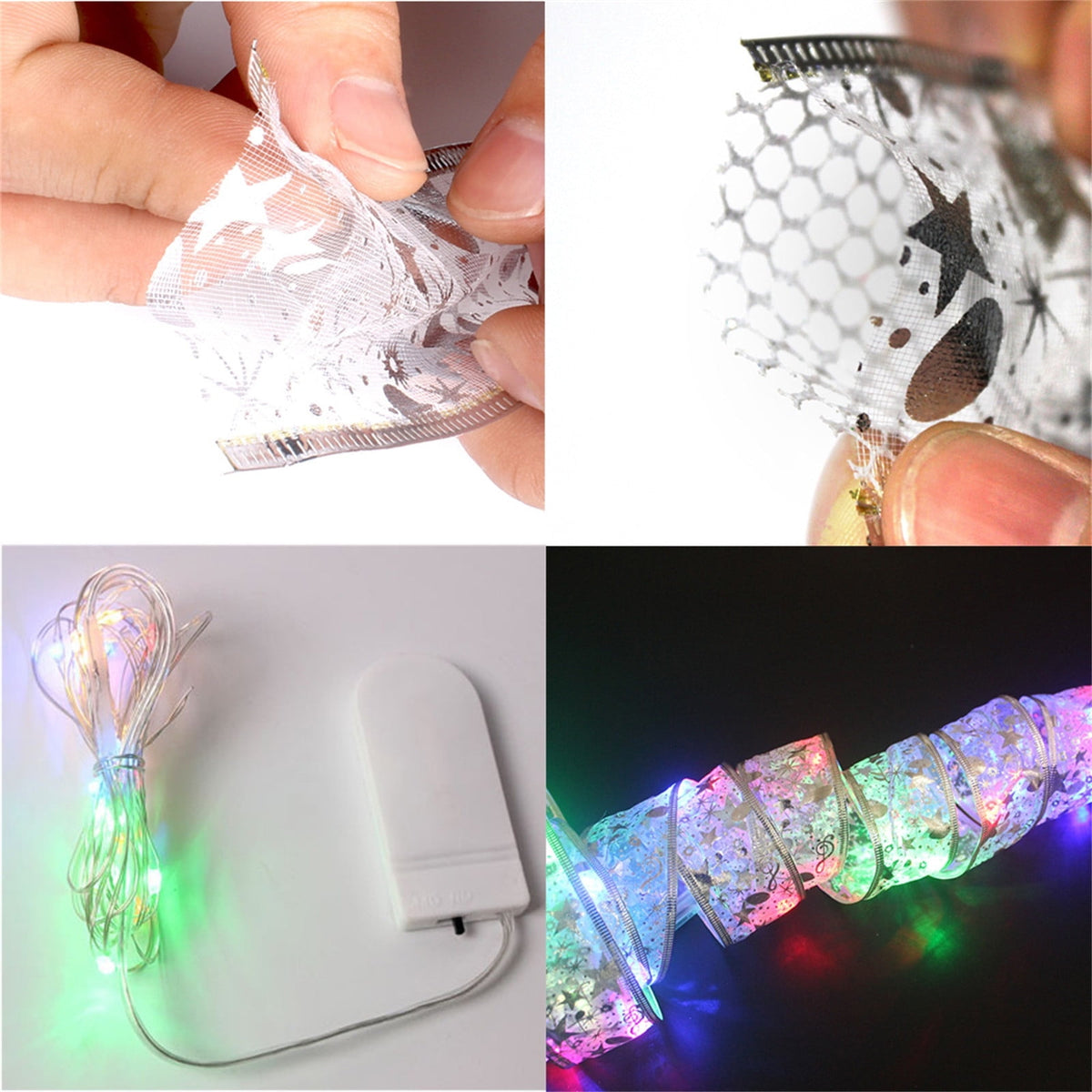 Christmas Tree Lights,Bouanq 6.5 FT 20 LED Ribbon Christmas Lights,Christmas Decorations Christmas Lights Tree Ornaments DIY Lace Bow LED Strip lights Decoration for Xmas Party Outdoor Hanging