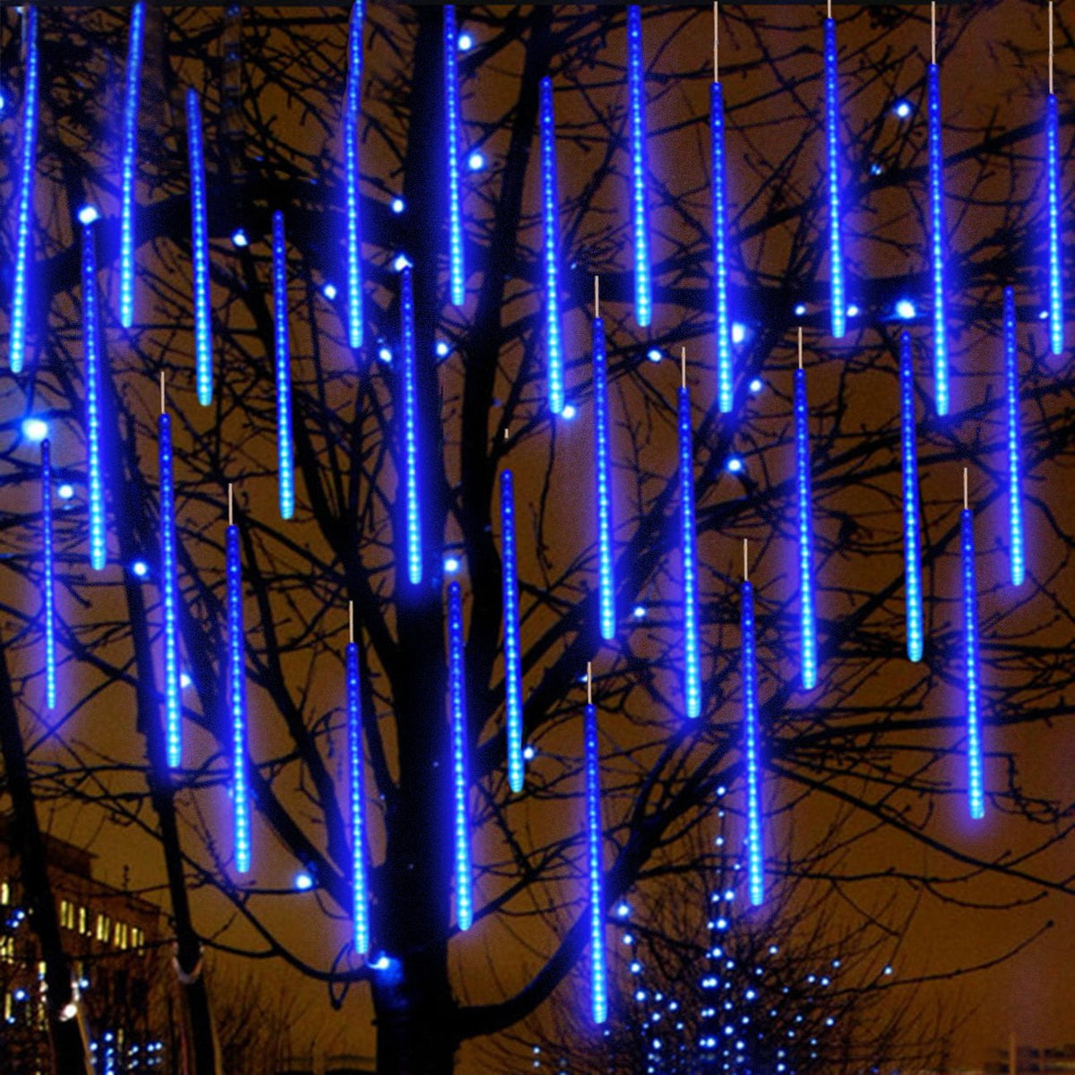 Rirool 20-Inch Blue Meteor Shower Lights, 10 Tubes 540 LED Cascading Falling Rain Christmas String Lights, IP65 Outdoor Plug-In Decor for Trees, Roof, Patio, Wedding and Holiday Display, 1 Set