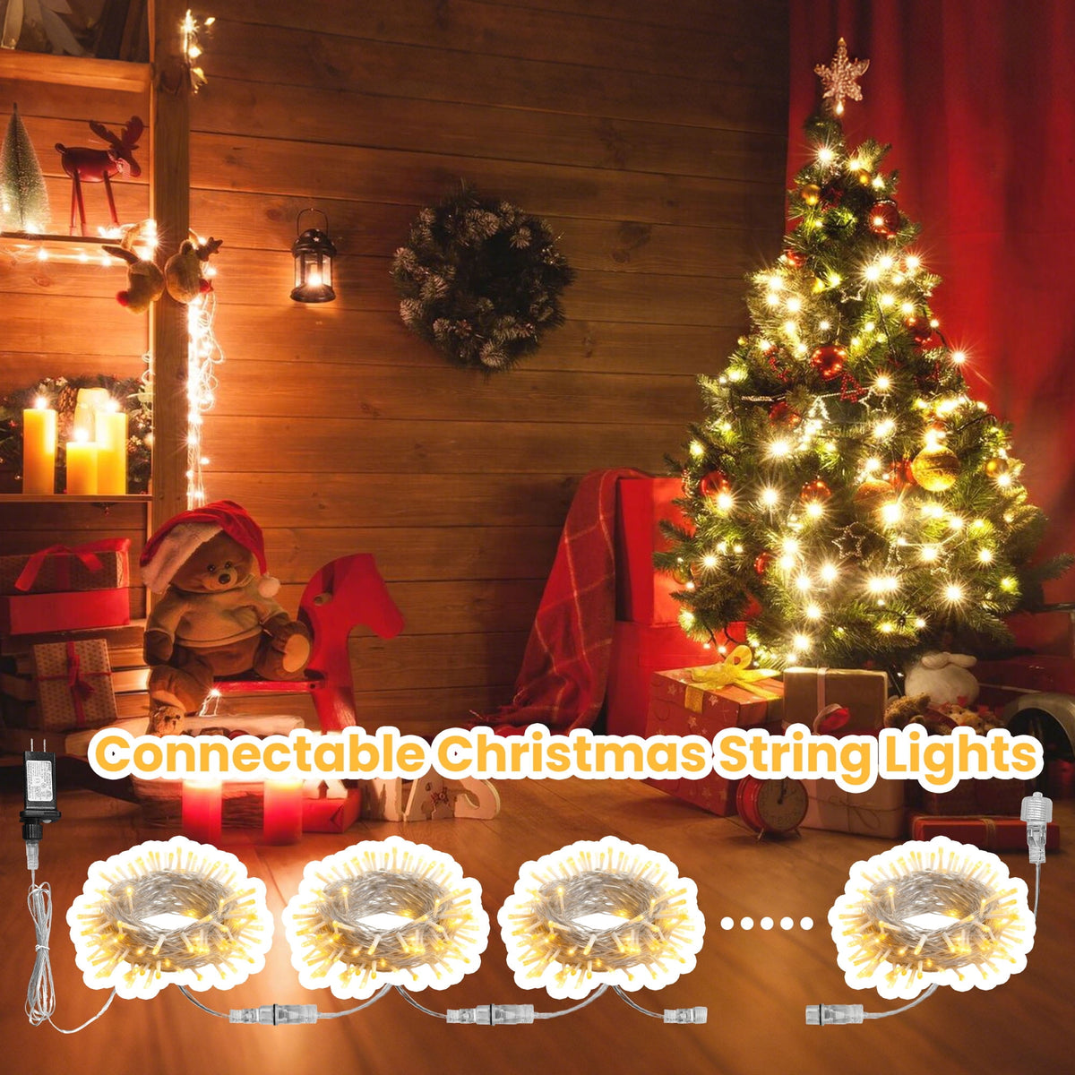 DAYBETTER 35FT Fairy Lights Plug In, 100 Led Starry Twinkle String Lights, 8 Lighting Modes, for Wedding, Indoor, Outdoor, Christmas, Patio, Garden Decoration, Warm White