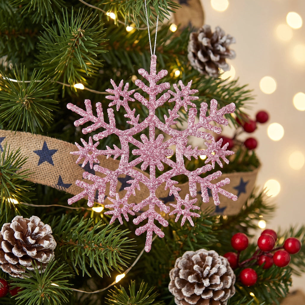20-Count Pink Glitter Snowflake Christmas Ornaments, 3.9", by Holiday Time