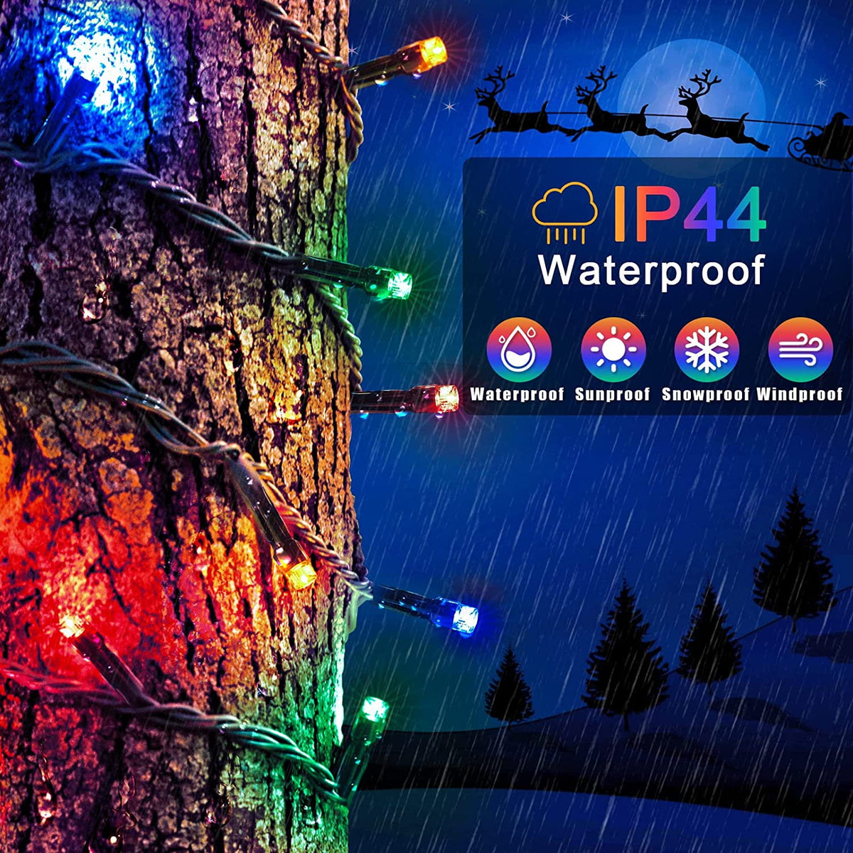 Rirool 2-Pack Solar Christmas Lights 100LED 39ft Waterproof Multicolor String Lights with 8 Modes for Gardens, Wedding, Party, Christmas Tree, Xmas Outdoor Decorations