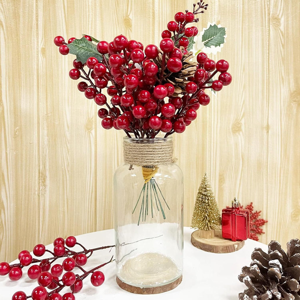 Artificial Red Berry, 30 Pack Holly Christmas Tree Berries Stems for Christmas Tree Decorations, Crafts, Holiday and Home Decor (Red)