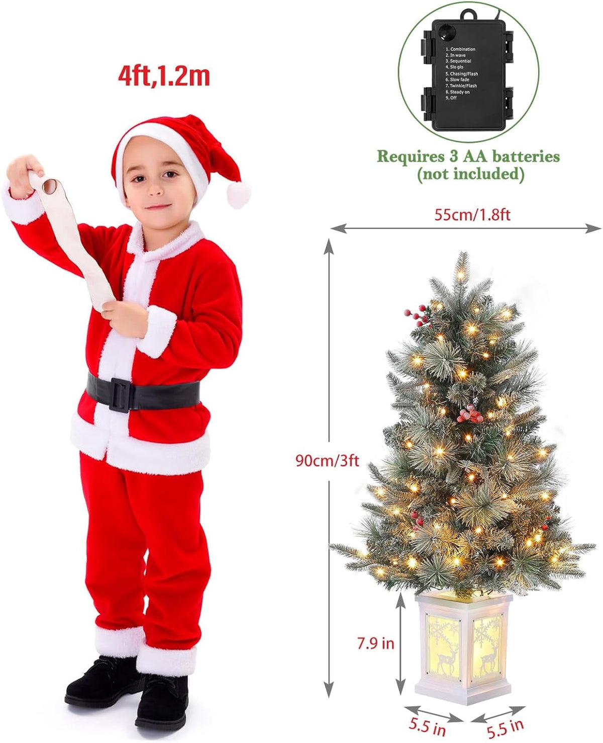 M optimized 3 Ft Prelit Christmas Tree with 8 Modes 78 Warm Lights, Artificial Christmas Trees Snow Flocked Small Christmas Tree, Xmas Tree Battery Operated Timer Function