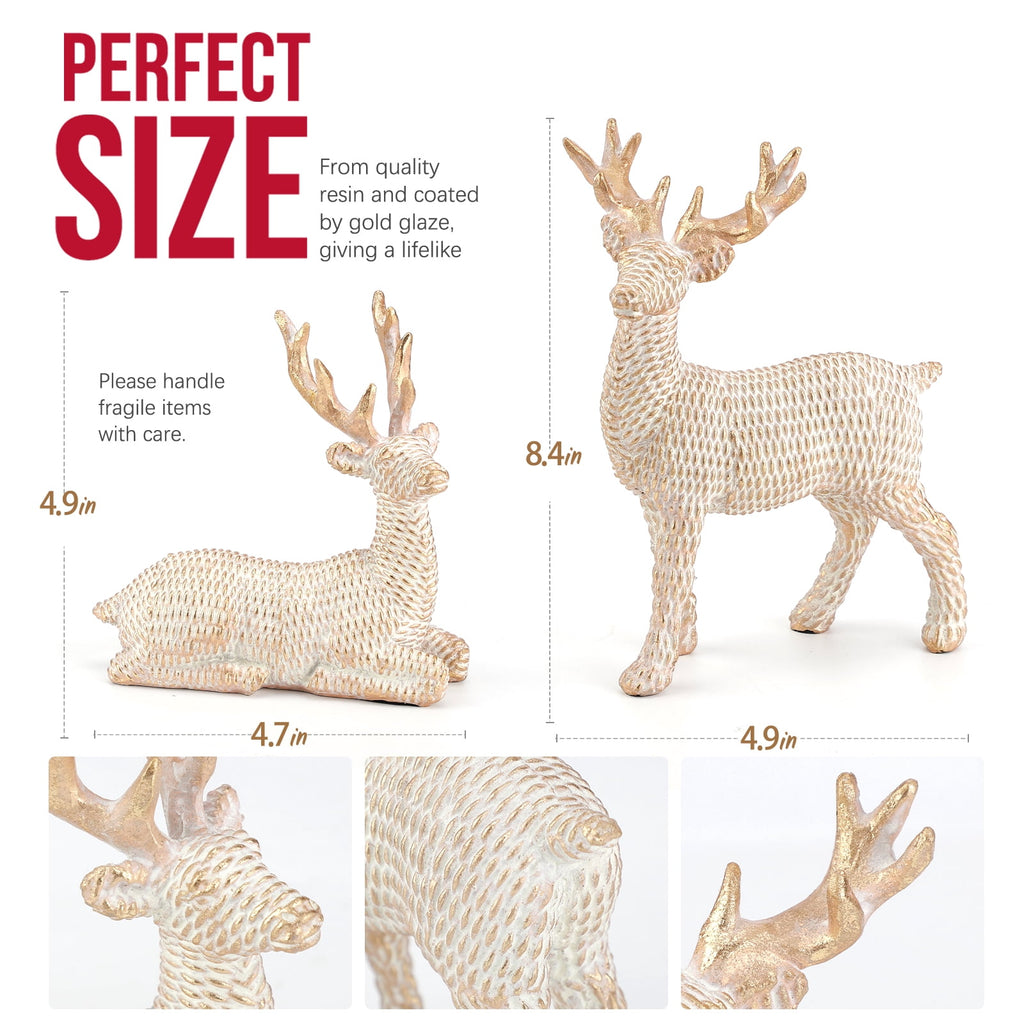 Ayieyill 5PCS Tree and Reindeer Decoration, Christmas Tree Reindeer Figurines, Christmas Decortion Indoor (Rose Gold)