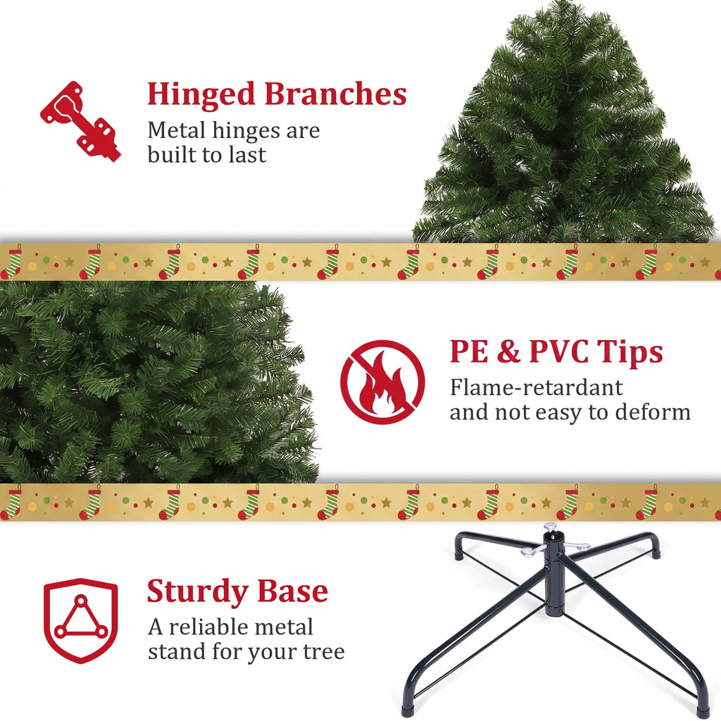 Legooin 7.5FT Pre-lit Artificial Christmas Tree with 1300 Branch Tips + 400 Multicolored Lights, 3-Section Easy Assembly Xmas Tree with Metal Stand for Indoor Outdoor Holiday Decor, Green