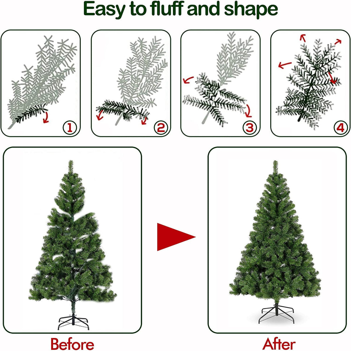 Fenbeli 6ft Artificial Christmas Tree with Metal Base, Indoor Outdoor Green