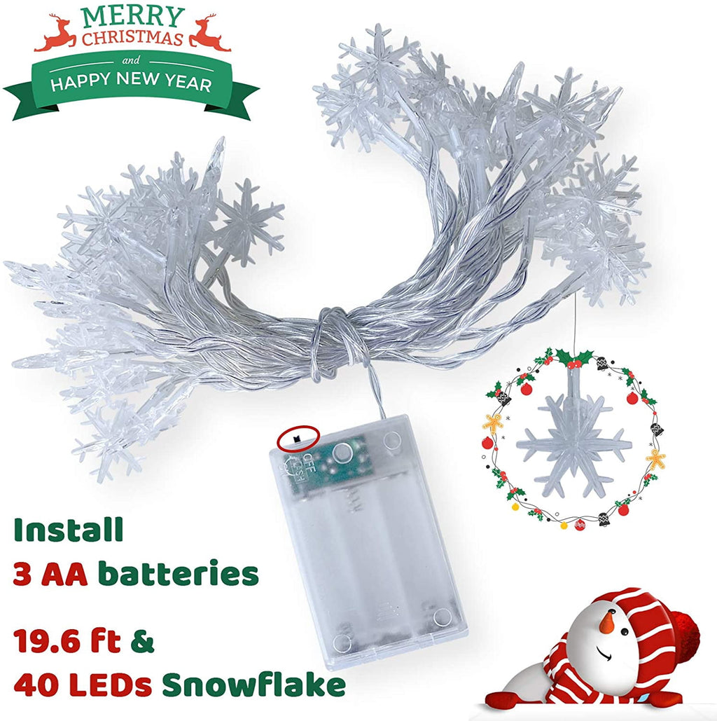 SOMNR Snowflake Christmas Lights 20FT 40 LED, ,Waterproof Fairy Lights for Room Decorations, Outdoor Indoor Patio Decor (Cool White)