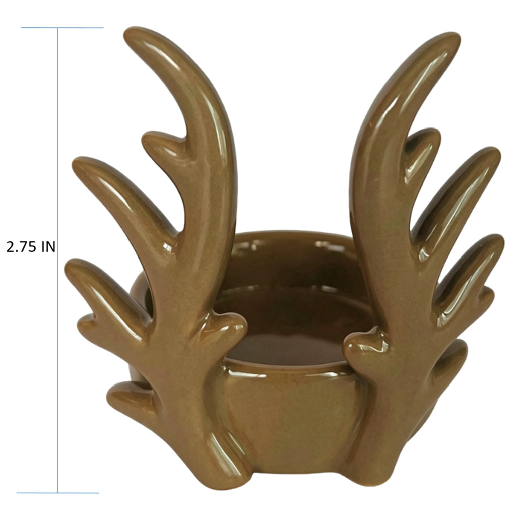 Small Brown Stoneware Antler Christmas Candle Holder, 3", by Holiday Time