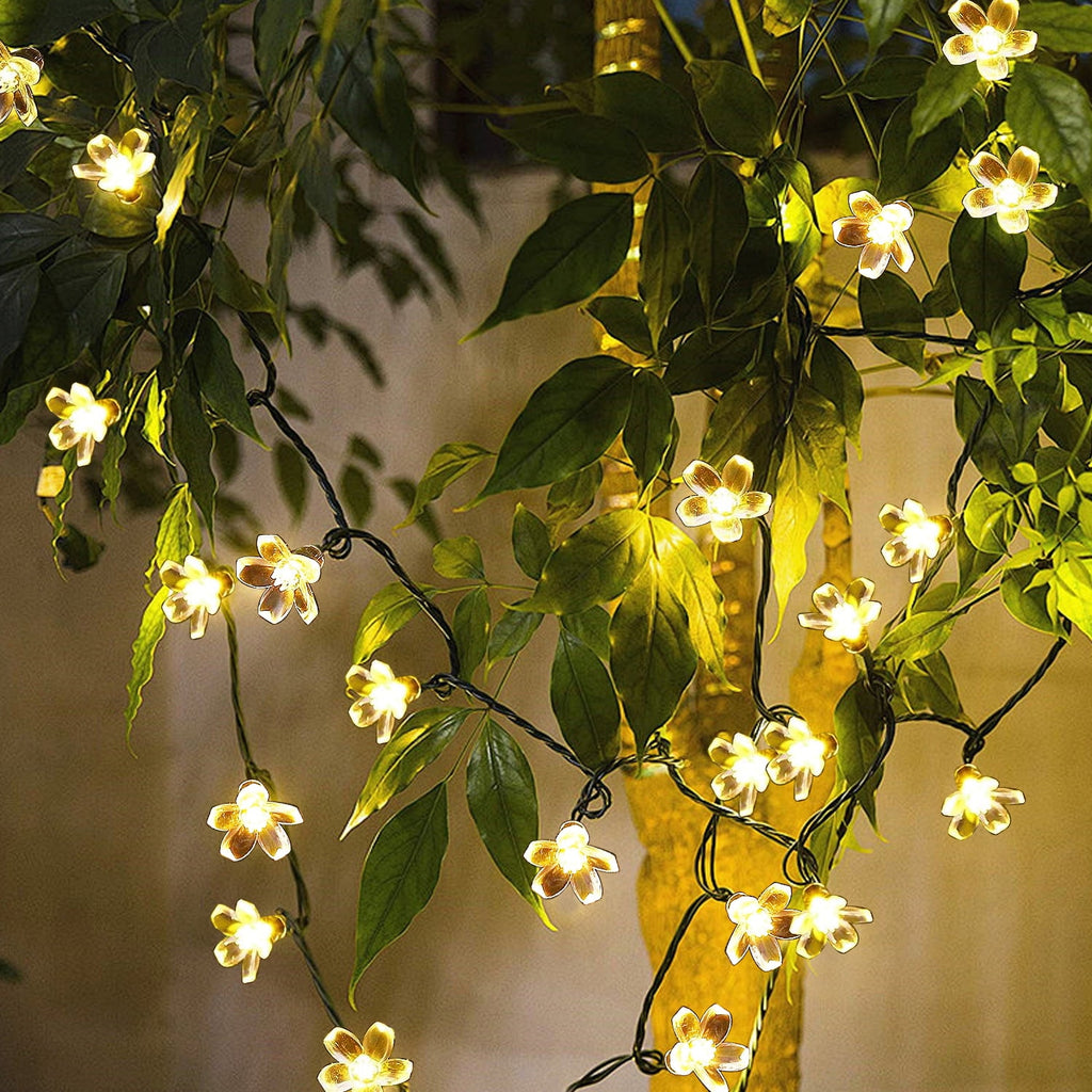 Rirool Cherry Blossom Solar String Lights Outdoor, 23FT 50 LED Flower Fairy Lights with 2 Lighting Modes, IP65 Waterproof Auto On/Off for Garden Patio Wedding Christmas Decor, Multicolor