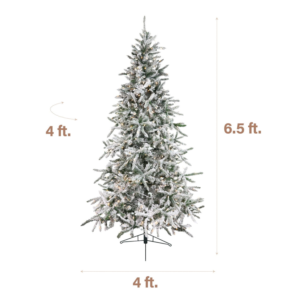 Fraser Hill Farm 6.5-Ft Flocked Mountain Pine Artificial Christmas Tree with Warm White LED Lights, FFMP065-5SN