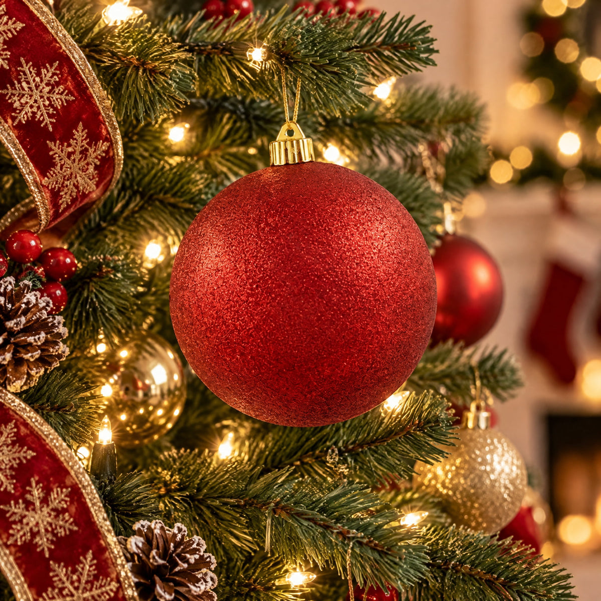Red Jumbo Glitter Ball Shatterproof Christmas Ornament, 8", by Holiday Time
