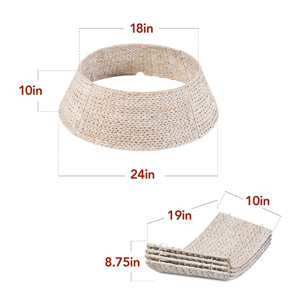 Best Choice Products 24in Woven Hyacinth Christmas Tree Collar, Tree Skirt Accessory w/ Cord Cut-Out - Chestnut