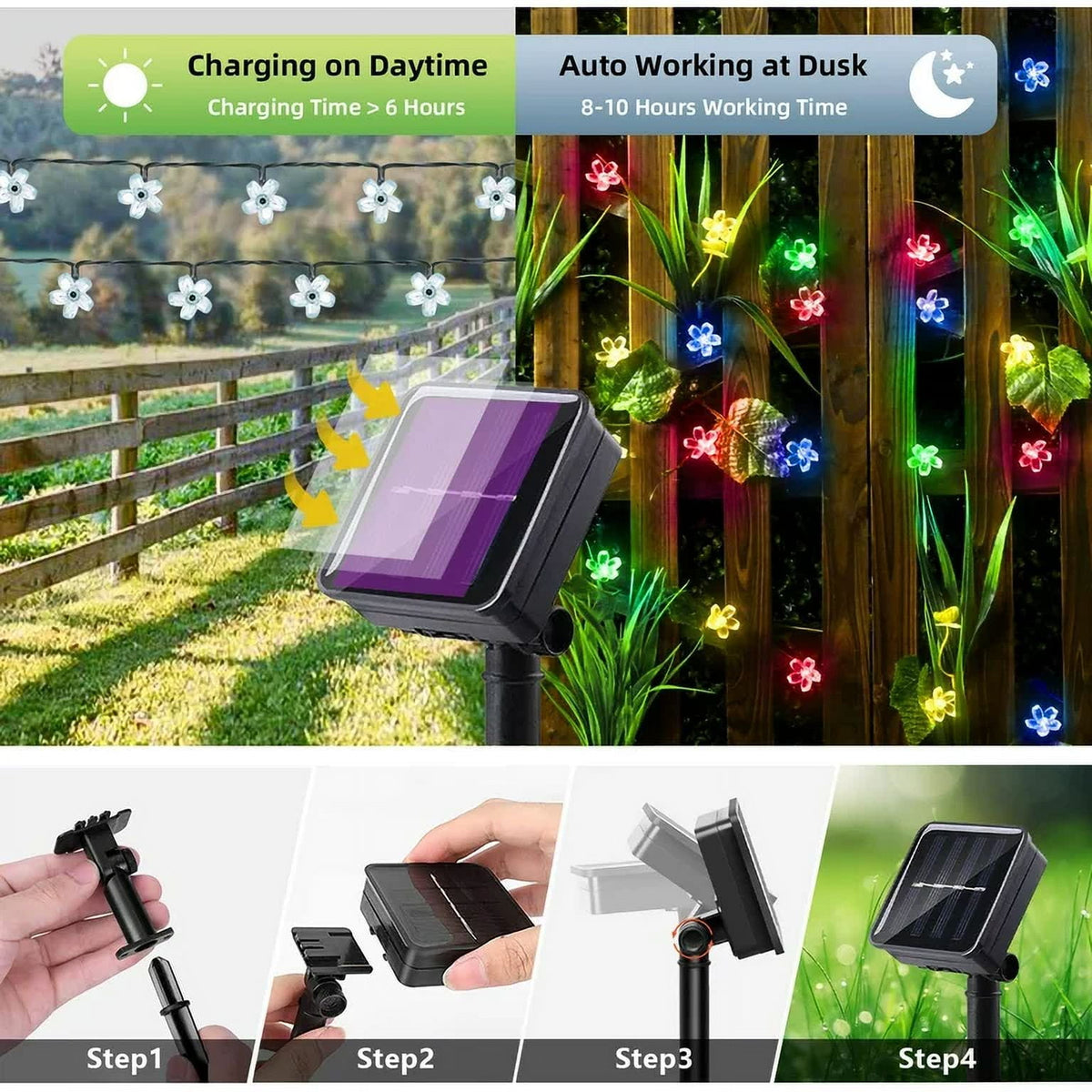 Solar Flower String Lights, Cherry Blossoms Solar Fairy Light,23ft 50 LED Outdoor Waterproof String Lights for Christmas Tree, Home, Garden, Wedding, Patio, Party Decorations(pink)