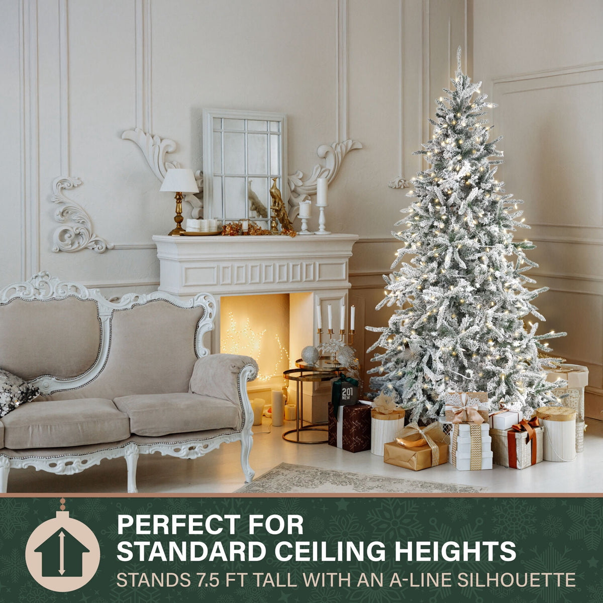 Fraser Hill Farm 6.5-Ft Flocked Mountain Pine Artificial Christmas Tree with Warm White LED Lights, FFMP065-5SN