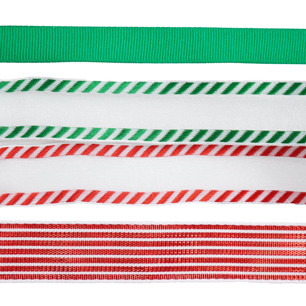 Red/Green/White Christmas Ribbon, 12', 4 Pack, by Holiday Time