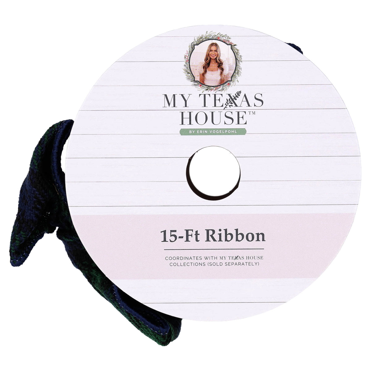 My Texas House Blue and Green Plaid Christmas Ribbon, 2.5" x 15'