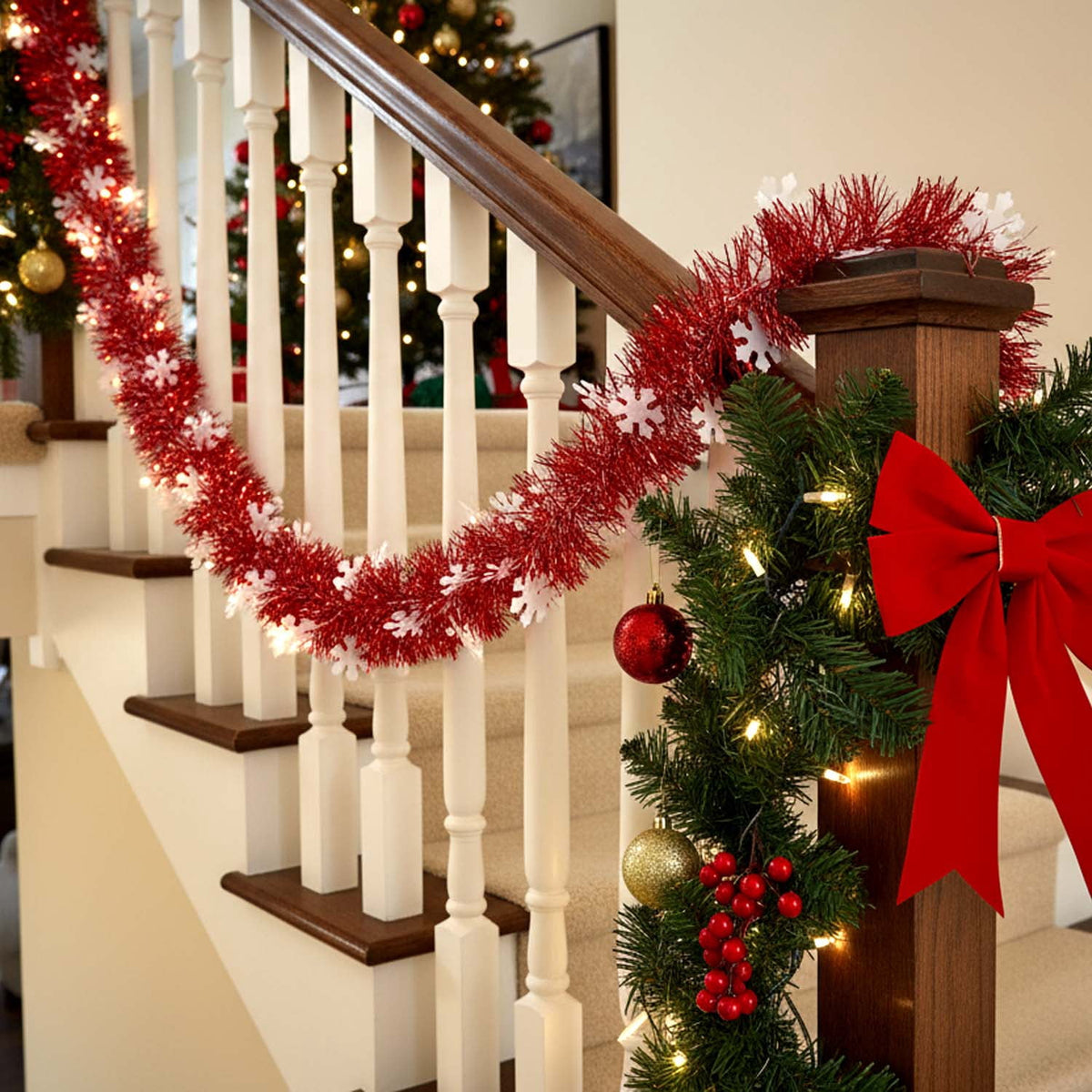 Ayieyill 33ft Tinsel Garland Hanging Christmas Tree Garland for Christmas Tree Decorations Indoor, Iridescent