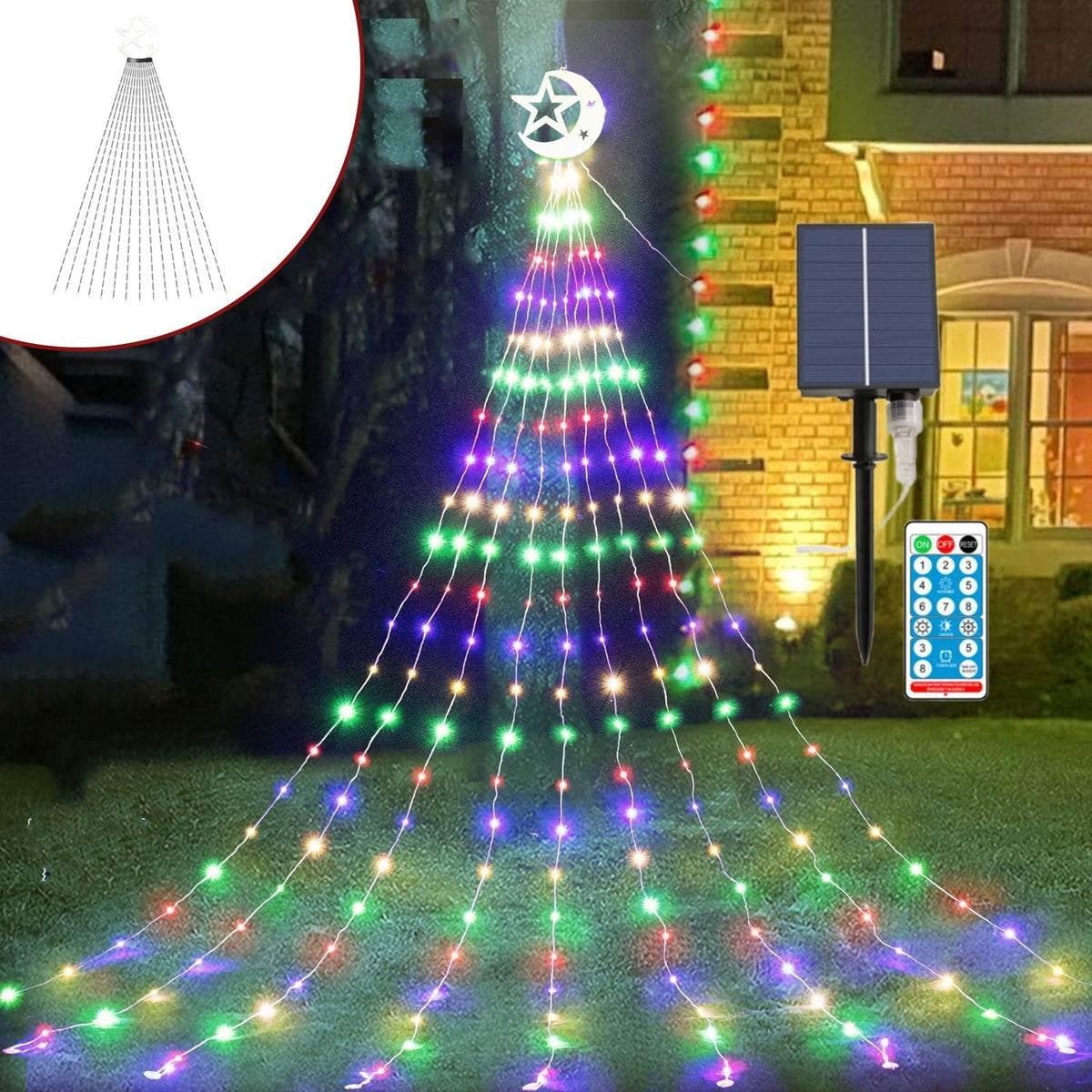 Gnmfd Solar Outdoor String Lights, Waterproof Decorative Christmas Tree Lights, Patio Porch Garden Yard Hanging Lights, Multicolor Solar Powered Holiday Party Decorations