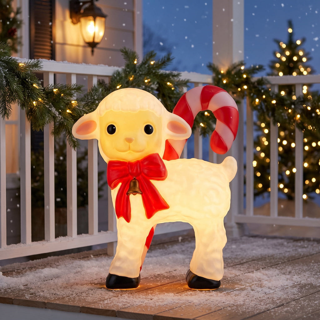 Lighted Blow Mold Sheep with Candy Cane Indoor/Outdoor Christmas Decoration, Multicolor, 26", by Holiday Time