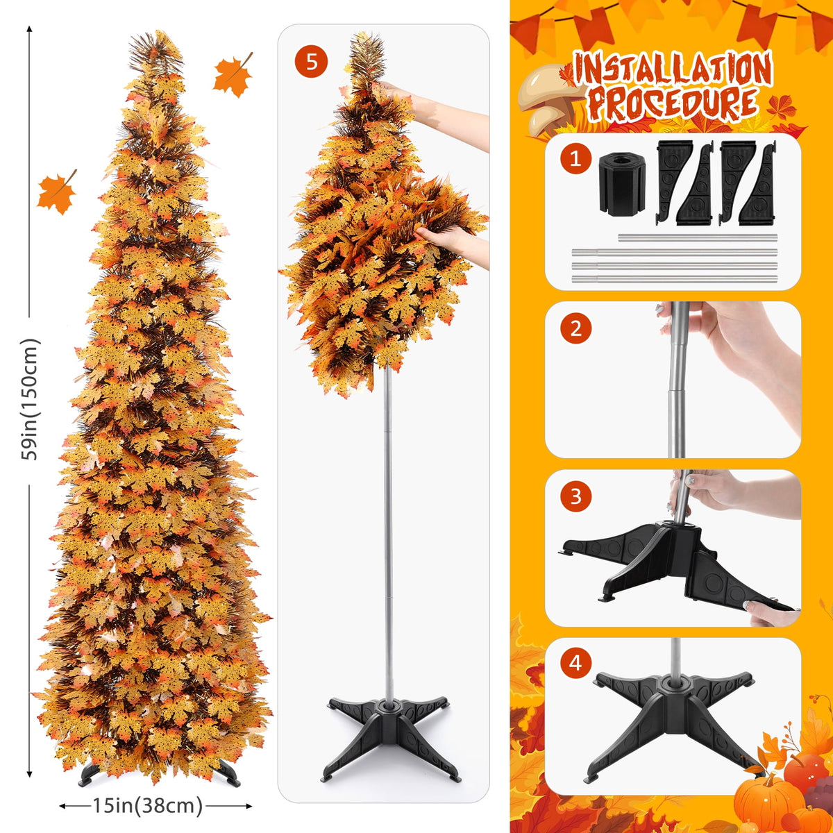 Ayieyill 5ft Halloween Tree Prelit, Pencil Pop up Tree with Light Halloween Decoration | Indoor | Black