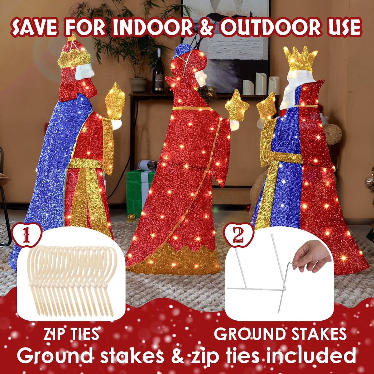 Ktaxon 6ft Christmas Lighted Three Kings Decor,Three Wise Man,Holy Family Christmas Outdoor Decor,Yard Decoration with 160LED Lights