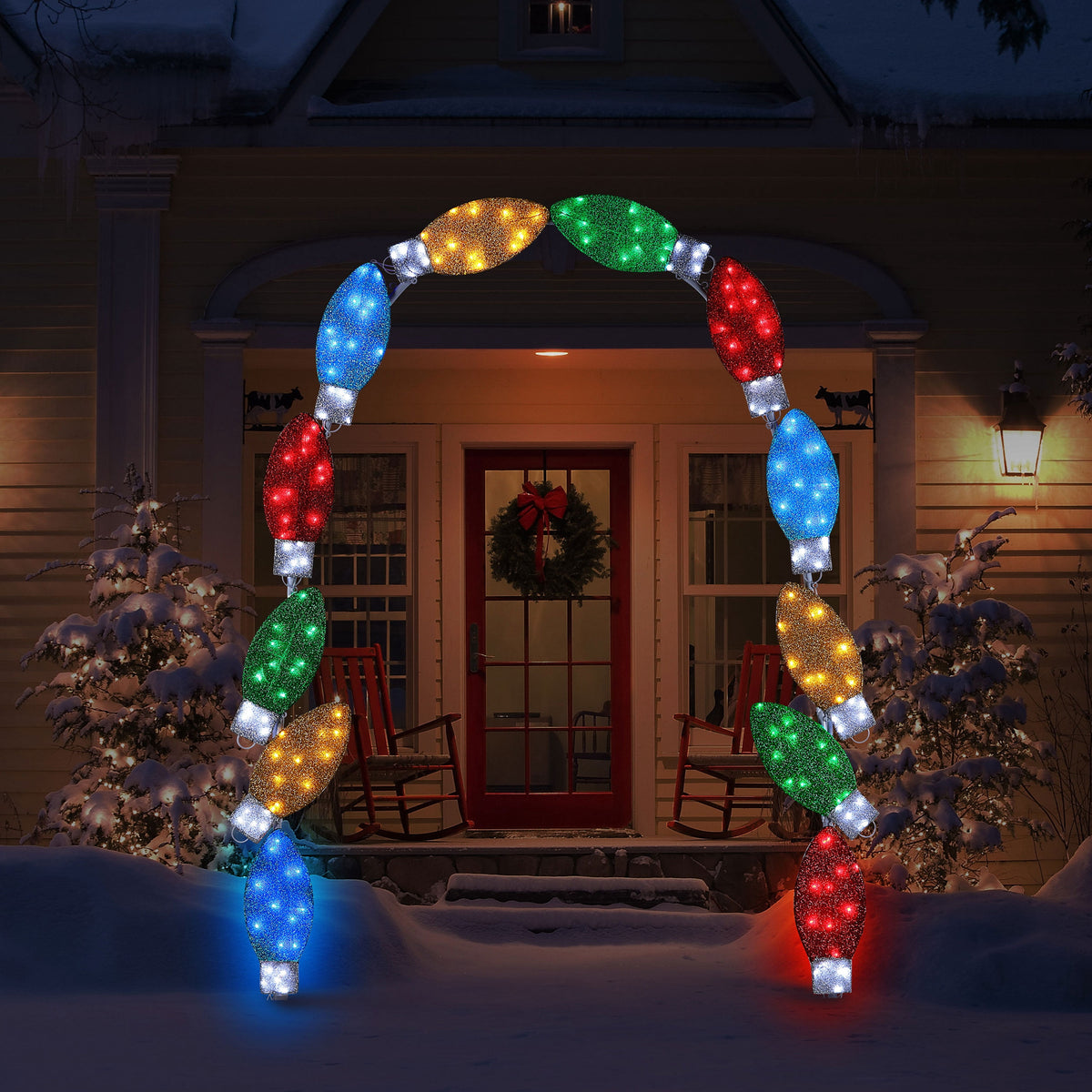 Mr. Christmas 8ft Illuminated Tinsel Arch with C9 Bulbs, Outdoor Christmas Yard Decoration