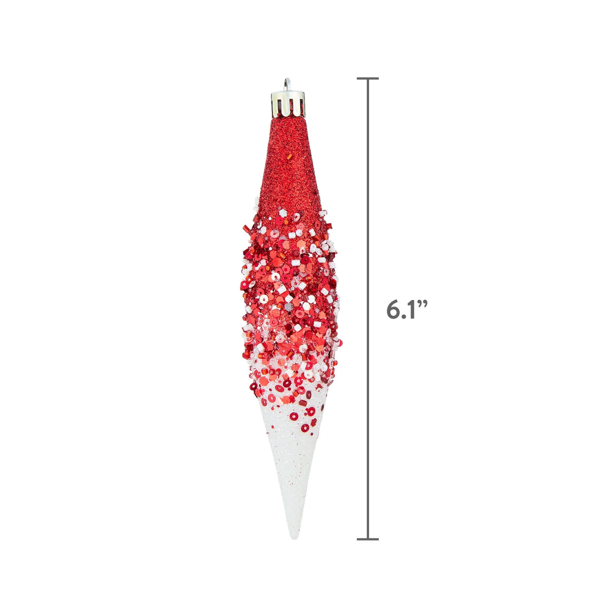 6-Count Red and White Glitter Ombre Finial Shatterproof Christmas Ornaments, 6.1", by Holiday Time