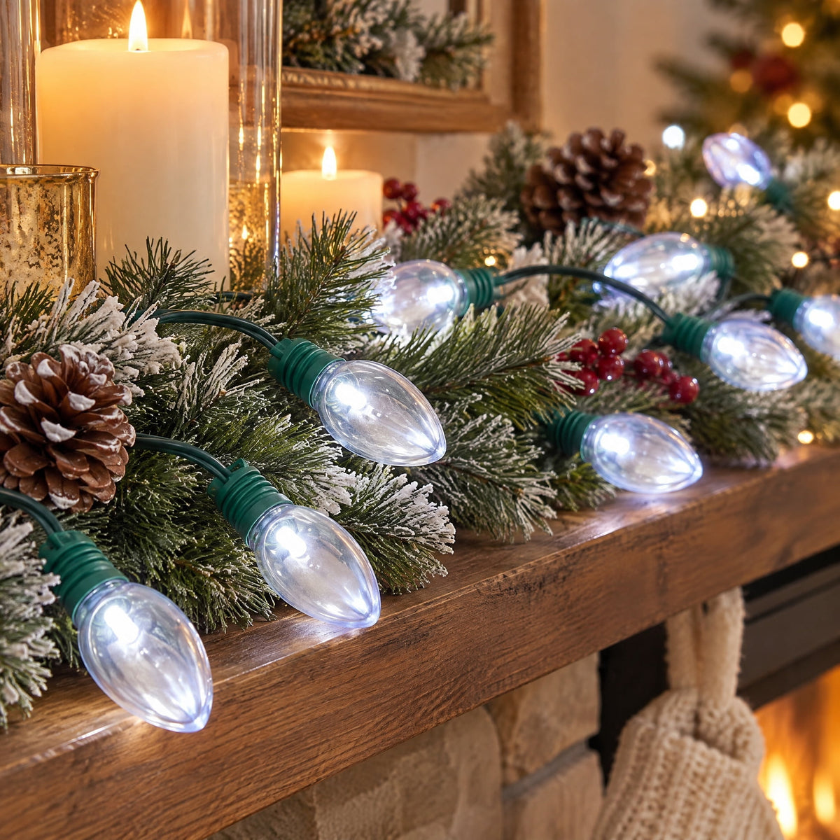 Indoor/Outdoor 100-Count LED Smooth C9 Christmas String Lights, Multicolor, Green Wire, 57', by Holiday Time