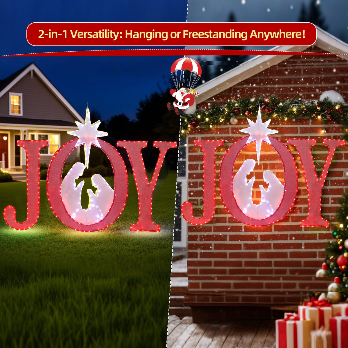 Starfree 49-inch Outdoor Nativity Decoration Lighted JOY Sign with Outdoor Christmas Yard Decorations Hanging and Standing Options for Porch & Garden