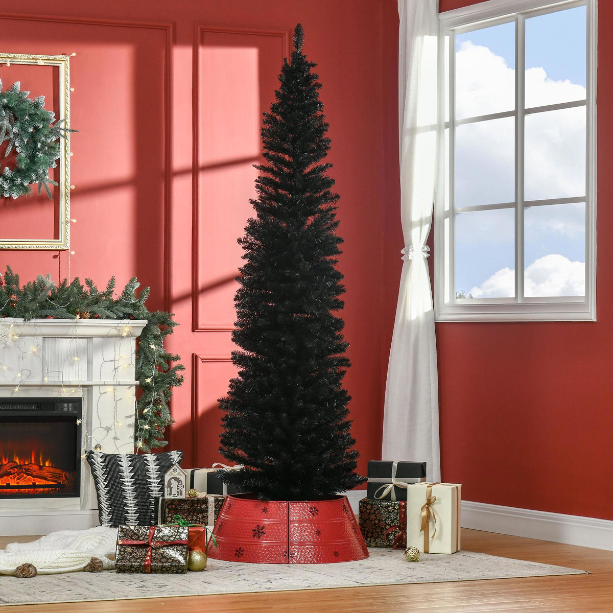 Kadyn Christmas Tree, Xmas Trees,6' Artificial Pencil Christmas Tree with 390 Realistic Branch Tips and Plastic Stand, Silver
